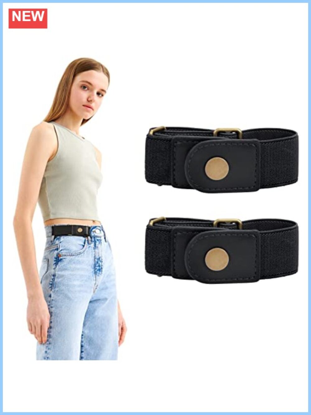 No Buckle Stretch Side Belt Elastic Leather Belt for Jeans Pants